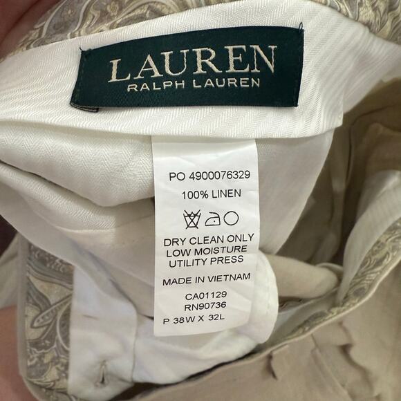 Lauren Ralph Lauren Men's Linen Pants Casual Boho Beachy Minimalist Beige 38x32 - Picture 3 of 6
